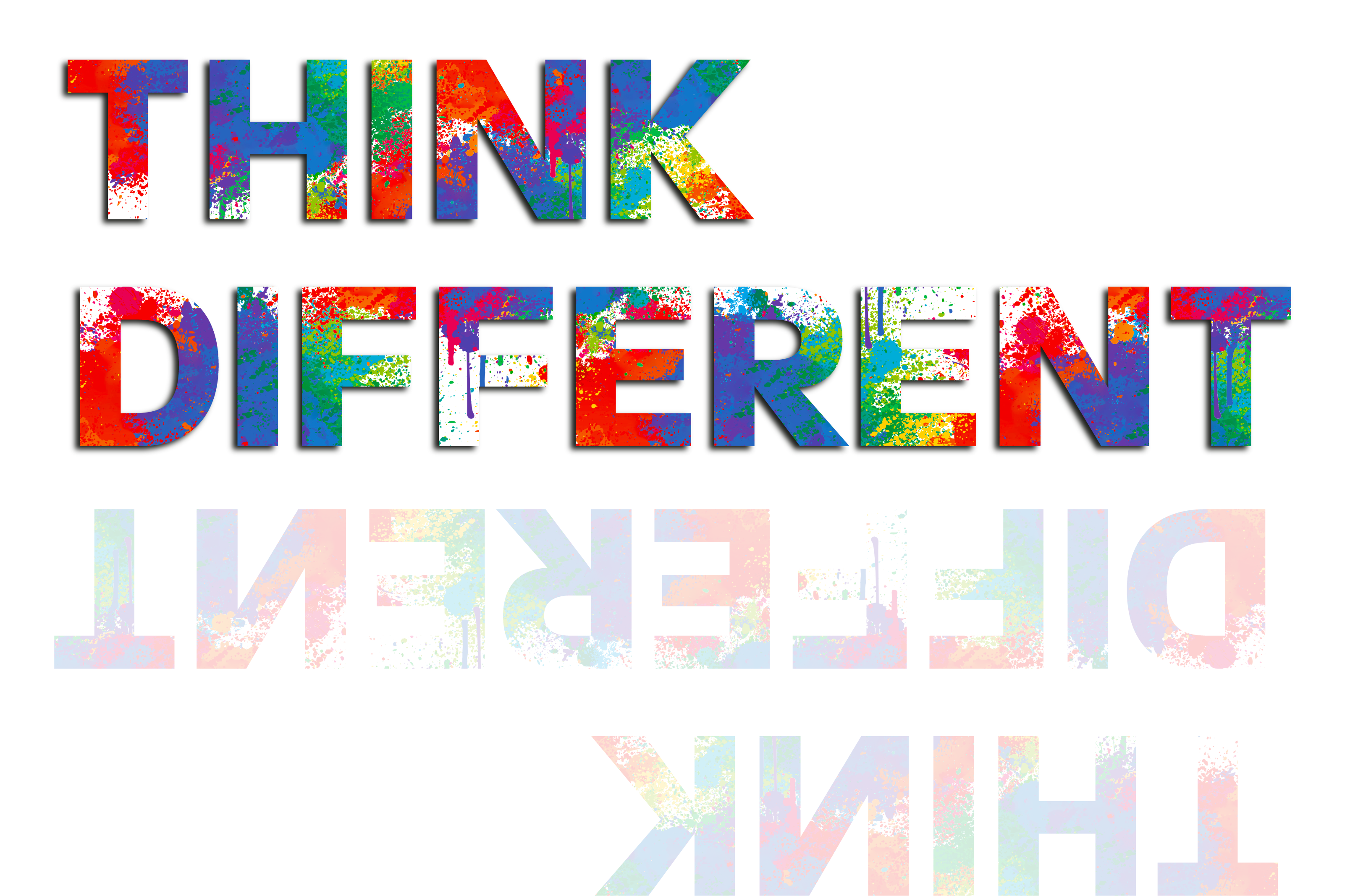 Think Different dinner logo which features multi colour paint splashes inside the letters spelling out 'Think Different'.